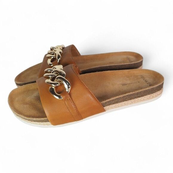 Frankie4 Quinn Chain Detail Slide Sandals Tan / Gold 2384 Women's 8.5 - Picture 2 of 10